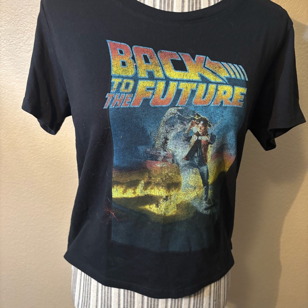 Back to the Future Tee XL Jrs Black Graphic Cropped Short Sleeves Marty McFly - Picture 3 of 11